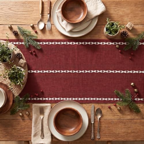 Artoid Mode Red Rustic Cotton Linen Table Runner 13x36 Inch