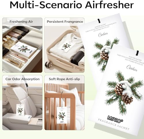 MYARO 12 Pack Cedarwood Scented Sachets, Closet Deodorizer Car Freshener