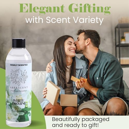 White Jasmine Aberscent Premium Reed Diffuser Oil Refill (8.5 Fl Oz/250ml) – Long-Lasting Fragrance Oil for Home, Office & Spa – Relaxing Scent, Luxury Hotel-Style Aroma