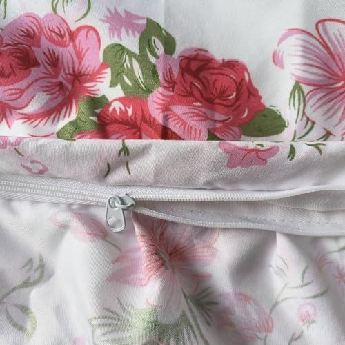3 Pieces Ruffle Duvet Cover Set Twin(68"x86"), Red Rose Flower