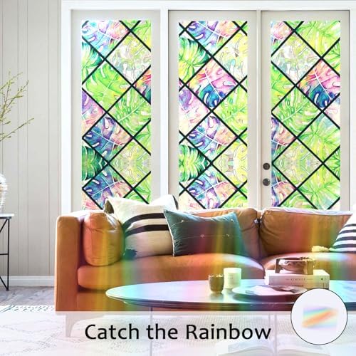 Stained Glass Window Film, 3D Leaf Static Cling, 35.4" x 78.7"