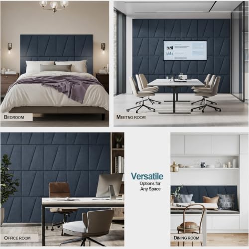 Peel and Stick Headboard Panels for Bed，Soft Padded Fabric Noise-Reducing Panels with Modern Stylish Design for Bedroom Decor (Dark Blue, King)