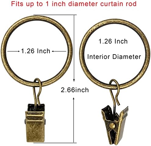 90 Pack Metal Curtain Rings with Clips, 1.26 in ID, Bronze