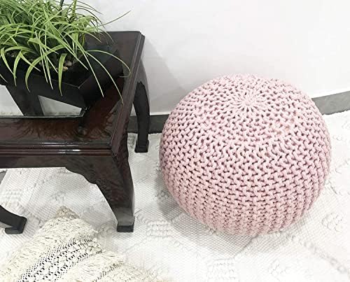 FRELISH DECOR Round Pouf Ottoman (20 Diameter x 14 Height) Cloud Pink