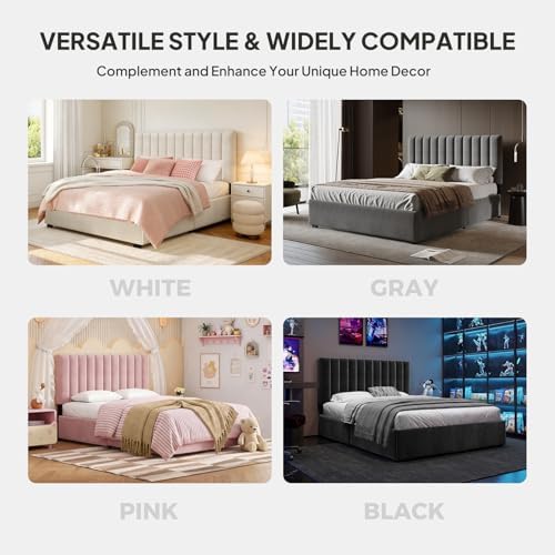 Welzona Full Size Upholstered Bed Frame with Headboard & 2 Drawers, Pink