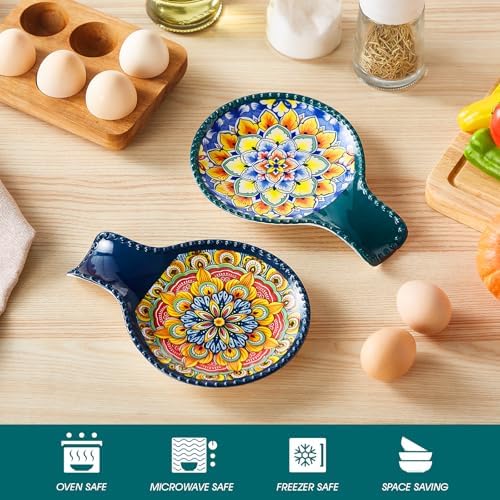 vancasso 7.7 Inch Ceramic Spoon Rest Set of 2, Bohemian Spoon Holder, Dark