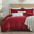 Burgundy Duvet Cover Queen Size Ruffled Bedding Set Vintage Lace Ruffle Elegant Bedroom Decor Shabby Chic Farmhouse Style Boho Chic Duvet Cover Set for All Season