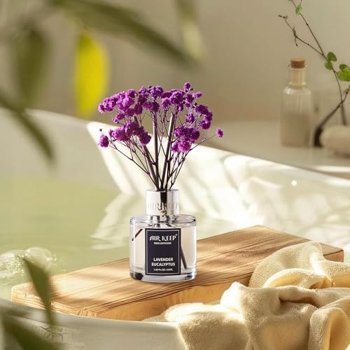 Airkeep Reed Diffuser Set,1.69 fl oz (50 ml) - Lavender Eucalyptus Oil Diffusers with 8 Reed Sticks,Home Fragrance Reed Diffuser for Bathroom Shelf Decor