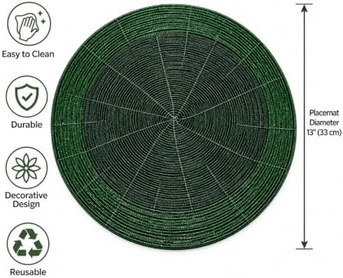 Beaded Charger placemats Set of 4, 13 Inch Round, Green Tonal