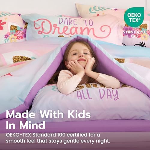 Joiedomi Kids Comforter Set Bedding Set for Boys Girls Super Soft Microfiber Bed in a Bag with Comforter Sheets Pillowcase Sham, Pink Purple Unicorn, Full
