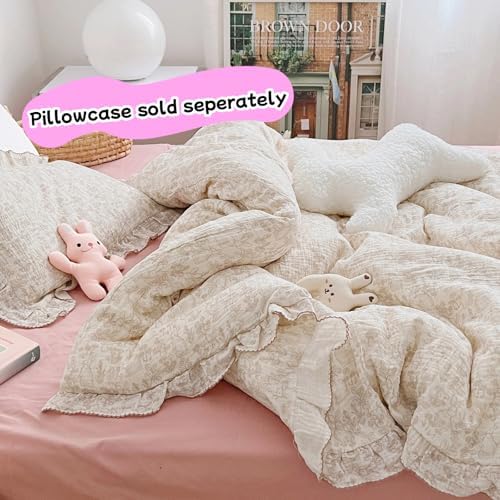 Muslin Cotton Kids Toddler Duvet Cover with Ruffles, Forest Rabbit