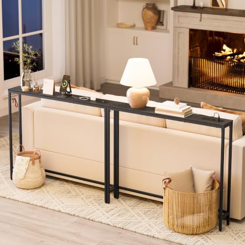 VASAGLE 39.4" Console Table Set of 2, Couch Tables with Outlets for Sofa