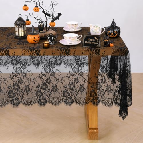 5 Pieces Black Lace Tablecloth 60x120 Inches Rectangle Boho Wedding Decor
