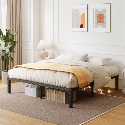 King Bed Frames, 12 Inches Platform Bed Frame, 3500lbs Heavy Duty Steel Slat, Non-Slip Design, No Box Spring Needed, Easy Assembly, Quiet Noise Free, Under Bed Storage Space, Black