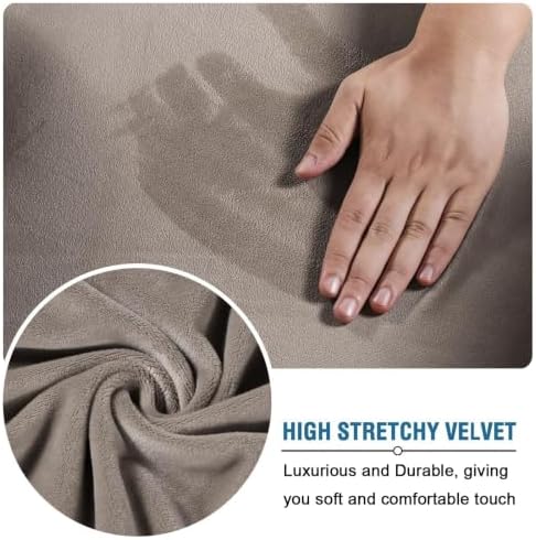 H.VERSAILTEX Wingback Chair Covers Velvet Plush Wing Chair Slipcover 1 Piece High Stretch Wing Back Chair Slipcovers Sofa Cover Furniture Cover with Elastic Bottom, Taupe