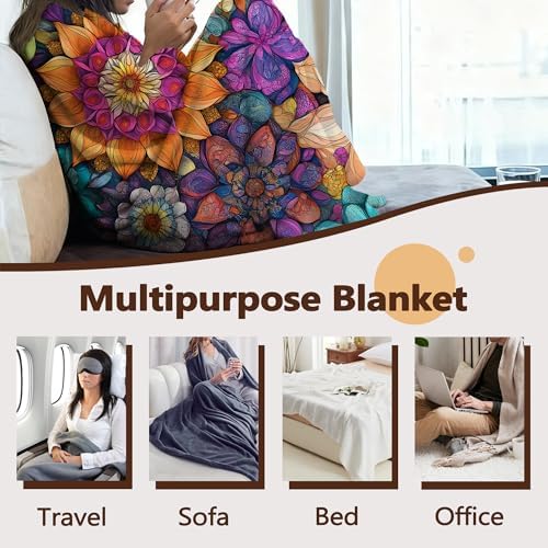 Vintage Floral Fall Throw Blanket,Ethic Flower Cozy Plush Fluffy Blanket for Living Room Decor,Lightweight Fleece Throws for Couch,Bed,Traveling,Naps,Reading,60 X 80 Inch