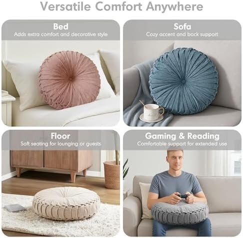 Intelligent Design Round Chenille Tufted Floor Pillow Dia 22"x6" Grey