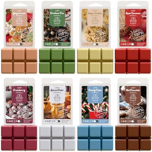 Salubrito Winter Scented Wax Melts, Strong Scented Soy Wax Cubes/Tarts Variety Set - Christmas Tree, Gingerbread, Candy Cane, Spiced Cider, Cranberry, Apple Cinnamon, Sugar Cookies, Hot Chocolate
