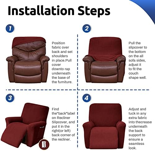 KEKUOU Recliner Chair Covers, 1-Piece Lazy Boy Recliner Covers,Dark Red