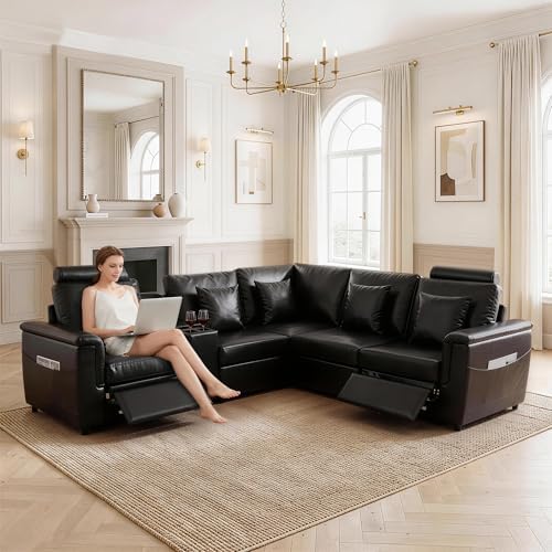 LEVNARY Modular Sofa Armrest Set of 2 with Side Storage Pockets, Faux Leather Upholstered Arm Panels, Compatible with Modular Recliner System (Black)