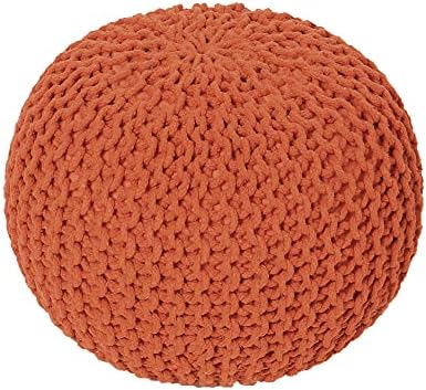 · REDEARTH · Round Pouf Ottoman - Hand Knitted Boho Poof - Burnt Orange
