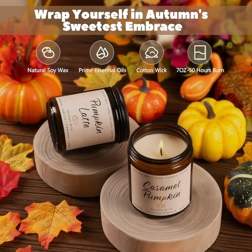 Auelife Scented Candles - Pumpkin Candle Set of 6 | Ginger, Apple, Cake, Caramel, Latte & Spiced Pumpkin Soy Candles | Holiday Candle for Home Décor & Gifts for Women, Cozy Holiday Aromatherapy
