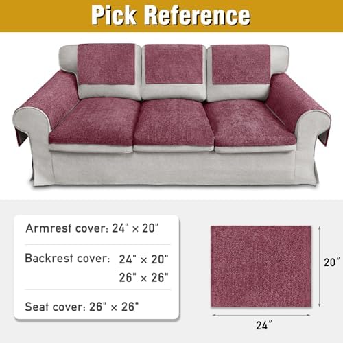 Couch Arm Covers, Sofa Arm Covers, Waterproof Armrest Cover for Sofa, Armchair, Loveseat, Non-Slip Recliner Arm Cover, Headrest Cover, Arm Chair Covers Set of 2 (Burgundy, 24"×20")