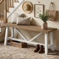 Wnutrees 43" Farmhouse Solid Wood Bench, Narrow Long Seat, White