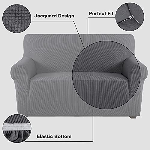 Flamingo P High Stretch Sofa Slipcover Non Slip Couch Cover for 3 Cushion Couch Washable Pet Furniture Protector Covers with Elastic Bottom, Thick Jacquard Fabric (Large, Charcoal Gray)