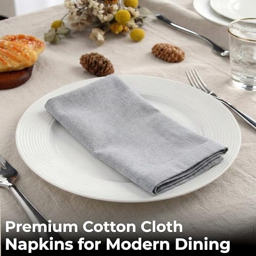 Ramanta Home Light Grey Cotton Dinner Napkins Set of 12, 18x18 Inch