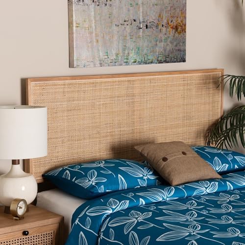Bali & pari Aurelia Modern Bohemian Natural Finished Bayur Wood and Natural Rattan Queen Size Headboard