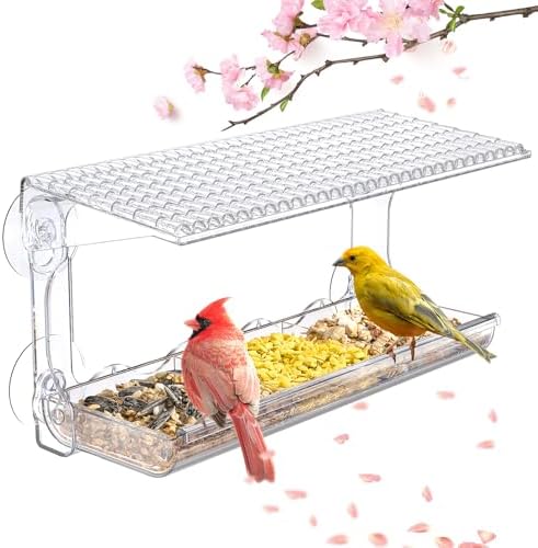 SUNALLY Window Bird Feeder Outdoors, Clear Bird Feeders for Wild Watching