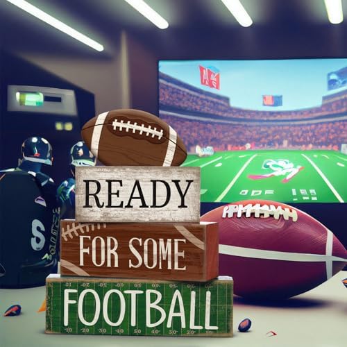 Yuntau 4 Pcs Fall Football Decorations for Home Farmhouse Tiered Tray Decor