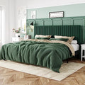 Allewie King Bed Frame, Velvet Upholstered Platform Bed with Adjustable Vertical Channel Tufted Headboard, Mattress Foundation with Strong Wooden Slats, Box Spring Optional, Easy Assembly, Green