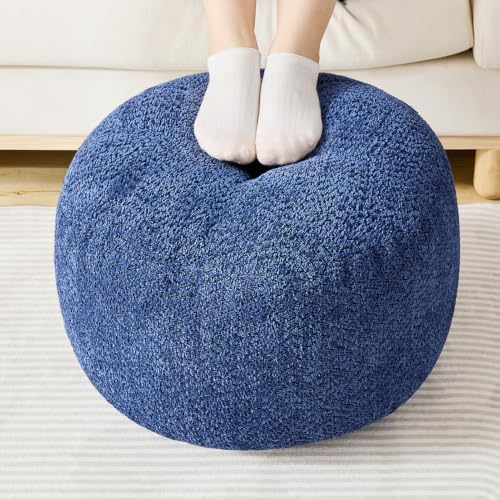 SHOUREN Stuffed Round Ottoman,Pouf Ottoman Foot Rest,20 X 15,Blue