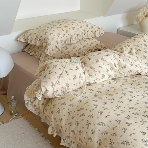 Vintage Floral Duvet Cover Queen with Ruffles, Hyacinth, No Pillow