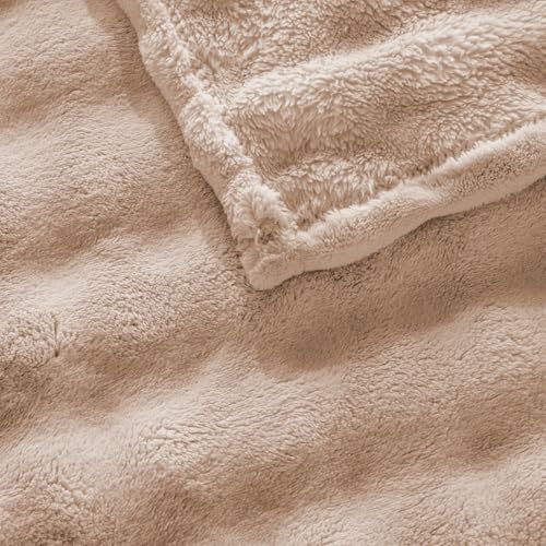 Brown Faux Fur Throw Blanket for Couch, Soft Fluffy Bubble Blanket for Bed Sofa, Thick Warm Plush Fuzzy Rabbit Fur Blanket for Neutral Home Decor, 50"X 60"