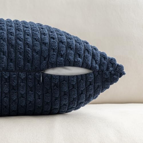 MIULEE Decorative Throw Pillow Covers 16x16 Navy Blue Textured Corduroy