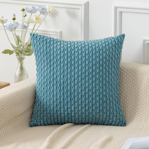 Kevin Textile Soft Corduroy 16x16 Inch Pillow Covers 2 Pack, Light Blue