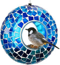 6 Inch Mosaic Glass Fly Through Bird Feeder for Outdoors, Blue