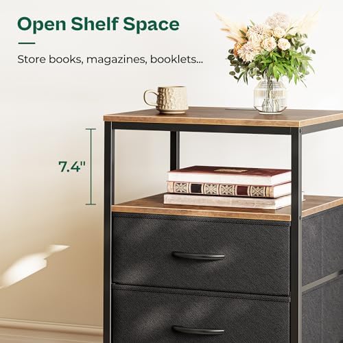 Huuger Night Stand with Charger Station, 27.7 Inch Tall Nightstand