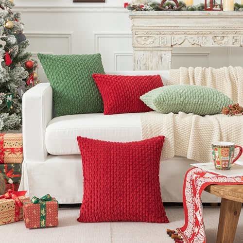 Kevin Textile Soft Corduroy 24x24 Inch Pillow Covers 2 Pack, Burgundy