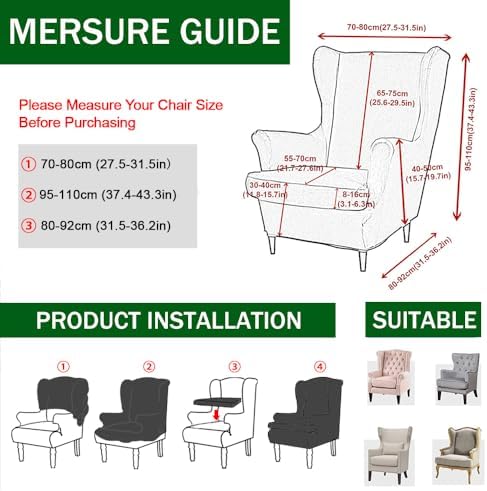 NILUOH Wingback Chair Covers 2-Piece, Armchair Slipcovers for Living Room