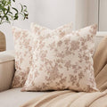 2 Pack French Floral Throw Pillow Covers 24x24in, Brown/Cream