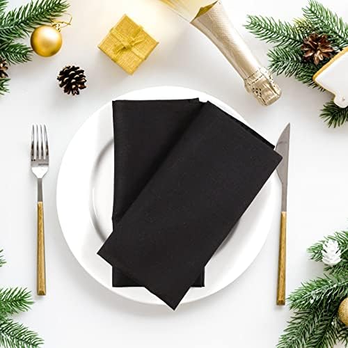 Ramanta Home Set of 12 Polyester Cloth Napkins 18x18 Inches, Black
