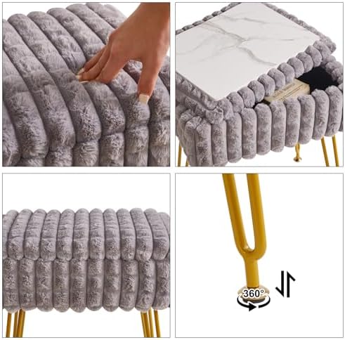 IBUYKE Rectangle Vanity Chair Ottoman, Footrest Stool, Grey WBD004G