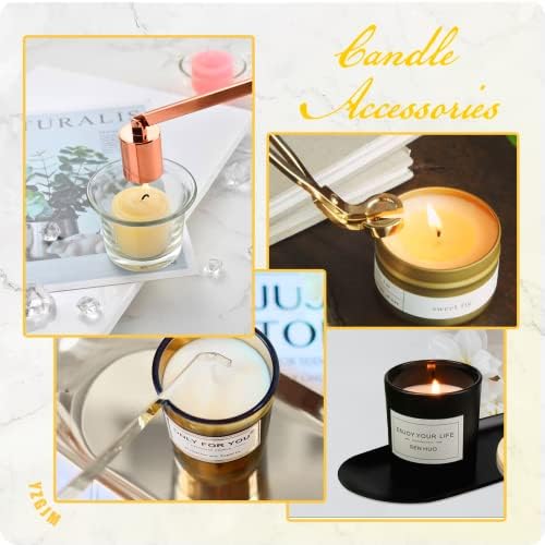 Exquisite Candle Accessories Tool Pack Bag, Rechargeable Electric Lighter， Wick Trimmer, Dipper, Snuffer and Tray Holder Elegant Kit Gift for Candle Lovers in Dating, Valentines Decor. (French Gold)