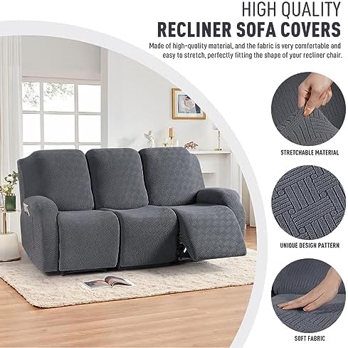 KinCam Recliner Sofa Covers, Stretch Reclining Cover, Dark Gray