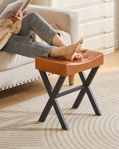 IBUYKE U-Shaped PU Vanity Stool, X-Leg Makeup Chair, Light Brown WBD019J