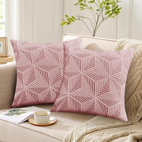 YEMYHOM Pack of 2 Throw Pillow Covers 18 x 18 Inch High Stretch Jacquard Pillowcase for Couch Sofa Living Room Home Decor, Pink